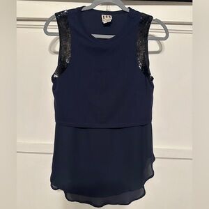 Haute Hippie Blue&Black Sleeveless top with sequin and detail